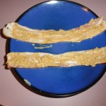 Spread peanut butter on bacon